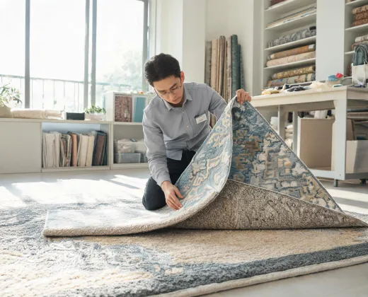 Product care specialist checking rug layers