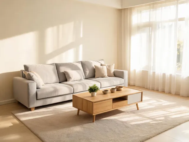 Neutral living room area rug